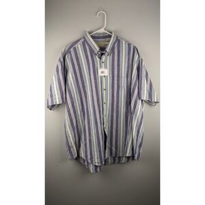 LL‎ Bean Mens Shirt Blue Green Striped Short Sleeve Button Up Casual Size XXL